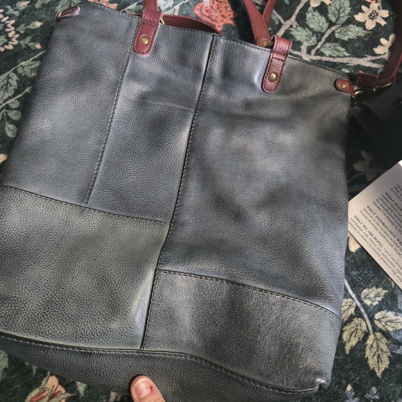 Myra LEATHER BAG -Navy Leather Messenger Bag with Burgundy Accents - Picture 2 of 5